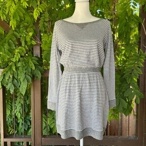 Anthropologie BORDEAUX NWT Dress SP Gray and alternated White strip cotton
